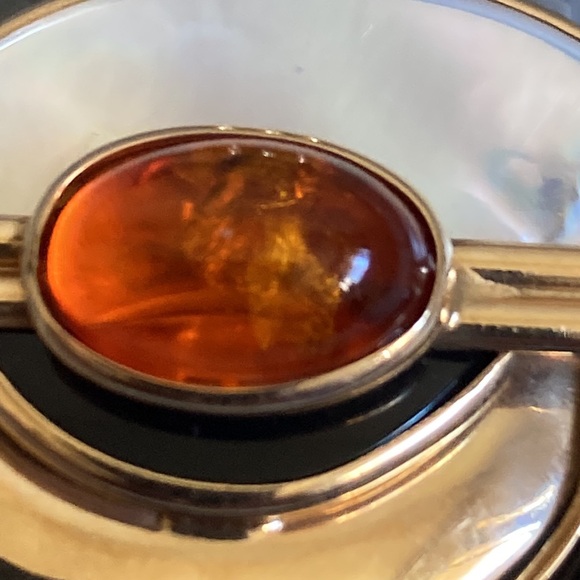 14k yellow gold amber onyx pearl pendant - Picture 3 of 5